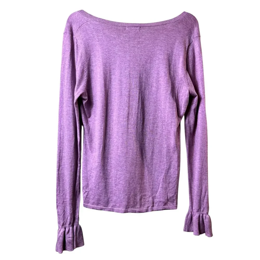 14th & Union Ruffle Sleeve Lightweight Sweater Purple EUC Cotton M‎ (2915)